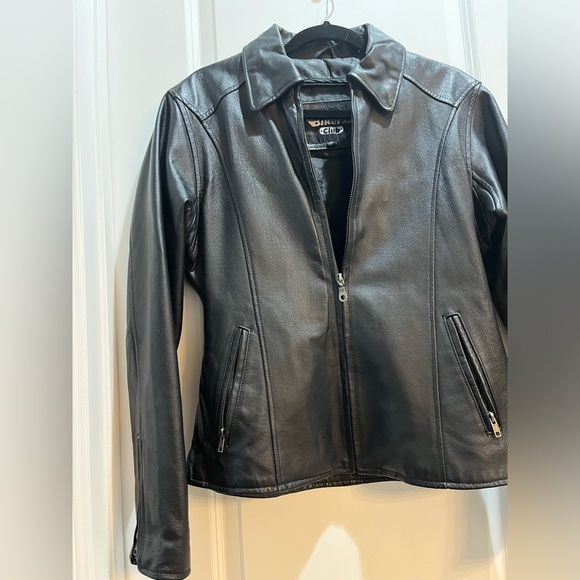 Biker's Club Black Leather Biker Full Zip Jacket Med ArmpitToArmpit 21”length26” - Picture 4 of 7